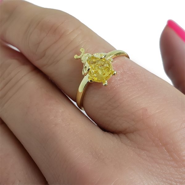 Citrine Amber Gold Plated Ladybug Ring
