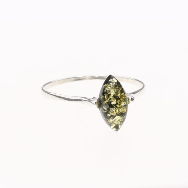 Green Amber Sterling Silver Marquise Ring