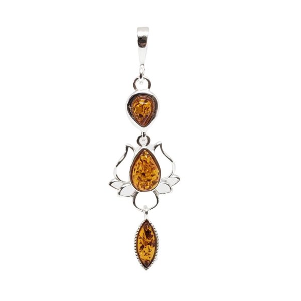 Lotus Dangle Pendant/Cognac Amber & Silver