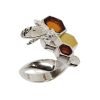 Multi-Color Amber Silver Bee On Honeycomb Adjustable Ring