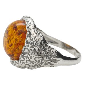 Cognac Amber Sterling Silver Ring