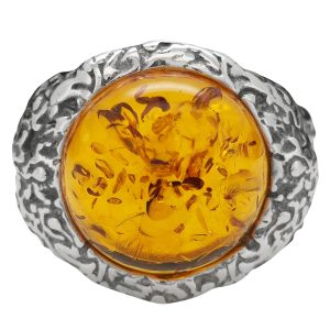 Cognac Amber Sterling Silver Ring