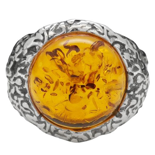 Cognac Amber Sterling Silver Ring