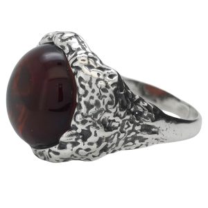 Cherry Amber Sterling Silver Oxidized Ring