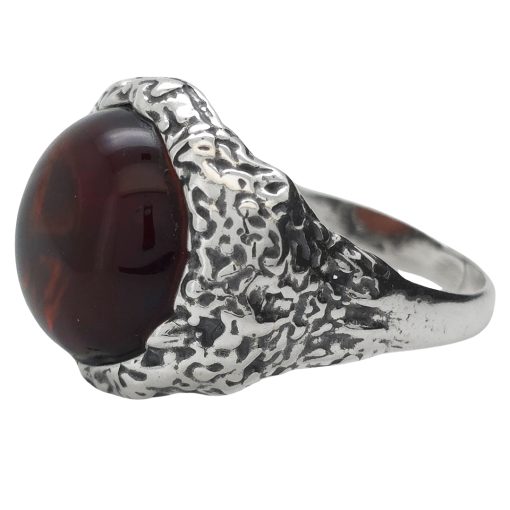 Cherry Amber Sterling Silver Oxidized Ring