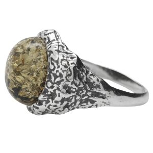 Green Amber Sterling Silver Oxidized Ring
