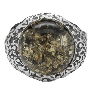 Green Amber Sterling Silver Oxidized Ring