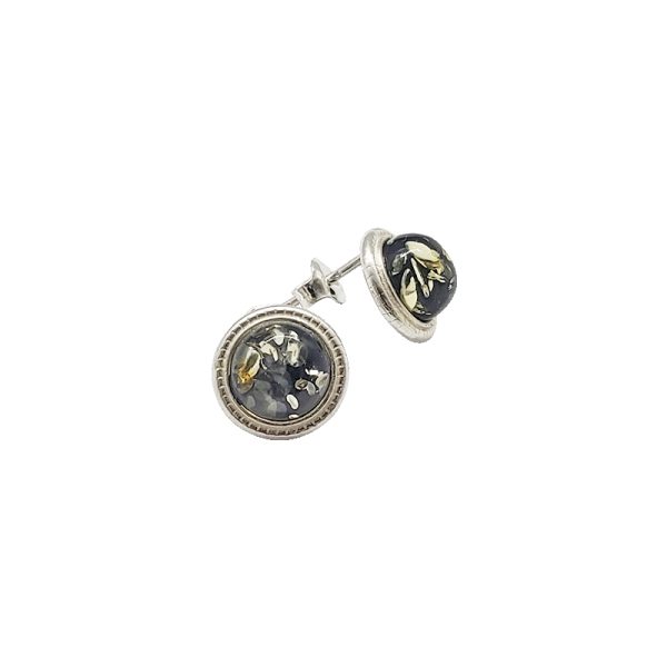 Green Amber Sterling Silver Stud Earrings