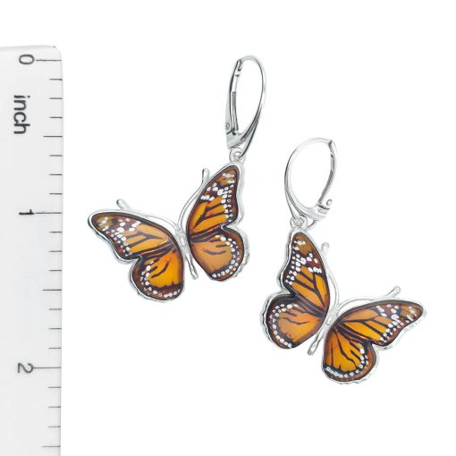 Cameo Amber Sterling Silver Monarch Butterfly Earrings On Hooks - Image 3