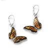 Cameo Amber Sterling Silver Butterfly Earrings On Hooks