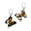 Cameo Amber Sterling Silver Butterfly Earrings On Hooks