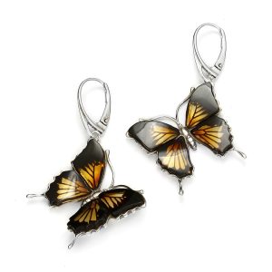 Cameo Amber Sterling Silver Butterfly Earrings On Hooks