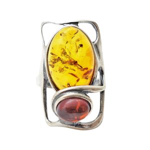 Multi-Color Amber Sterling Silver Adjustable Ring