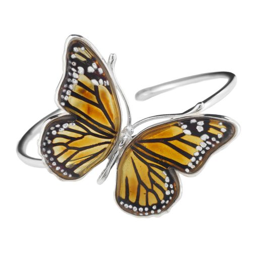 Monarch Butterfly Cameo Amber Cuff Bracelet - Image 2