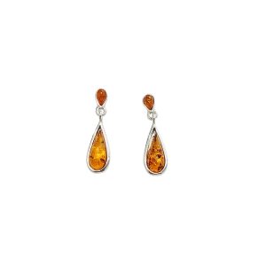 Cognac Amber Sterling Silver Post Dangle Earrings