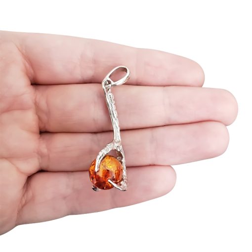 Claw Cognac Amber Sterling Silver Pendant
