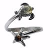 Turtle Multi Color Amber Sterling Silver Adjustable Ring