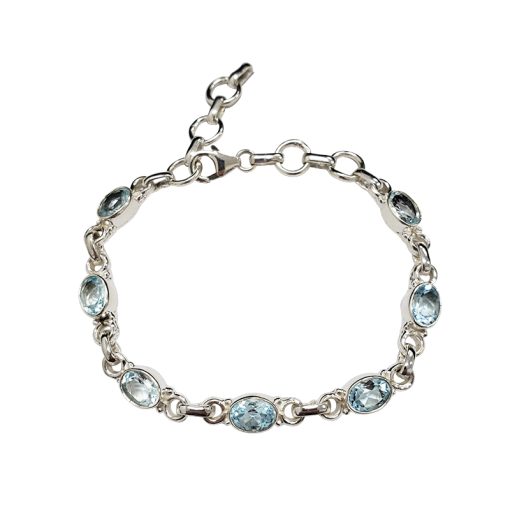Faceted Blue Topaz Sterling Silver Link Bracelet