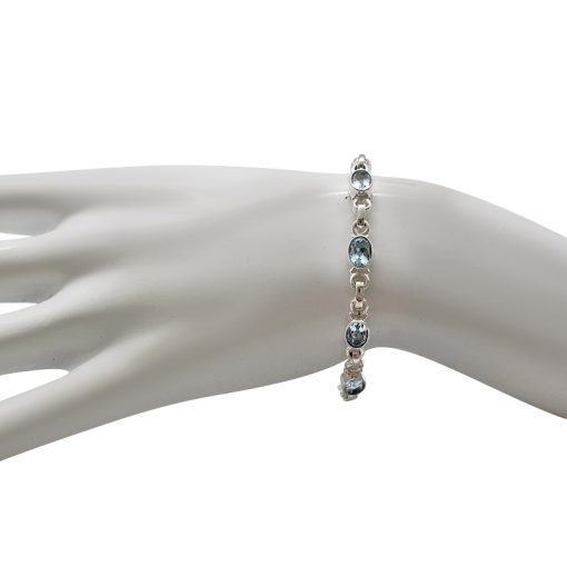 Faceted Blue Topaz Sterling Silver Link Bracelet