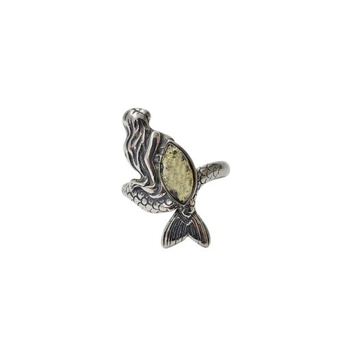 Mermaid Green  Amber Sterling Silver Adjustable Ring