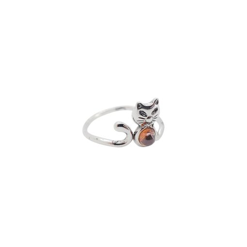 Cat Cognac Amber Sterling Silver Adjustable Ring - Image 2