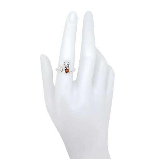 Cat Cognac Amber Sterling Silver Adjustable Ring - Image 3