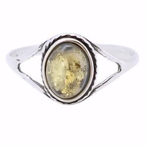 Green Amber Silver Ring
