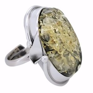 Handmade Green Amber Sterling Silver Ring
