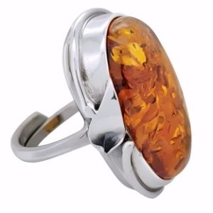 Handmade Cognac Amber Sterling Silver Adjustable Ring