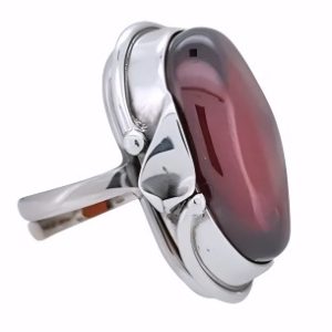 Handmade Cherry Amber Sterling Silver Adjustable Ring