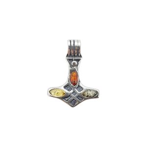 Multi-Color Amber Thor Hammer Pendant