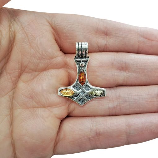 Multi-Color Amber Thor Hammer Pendant - Image 3
