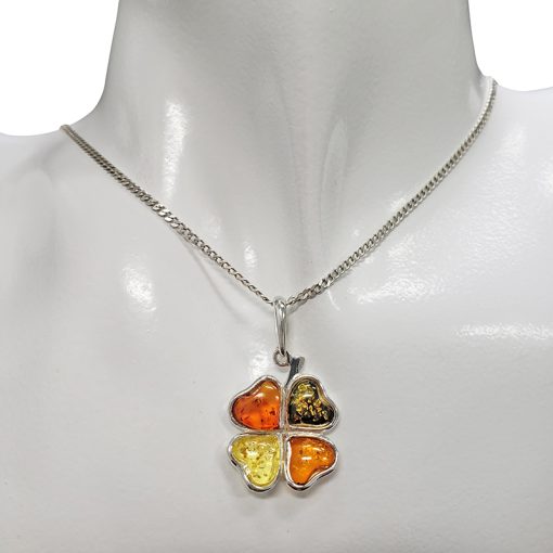 Multi-Color Amber Sterling Silver Clover Pendant - Image 2