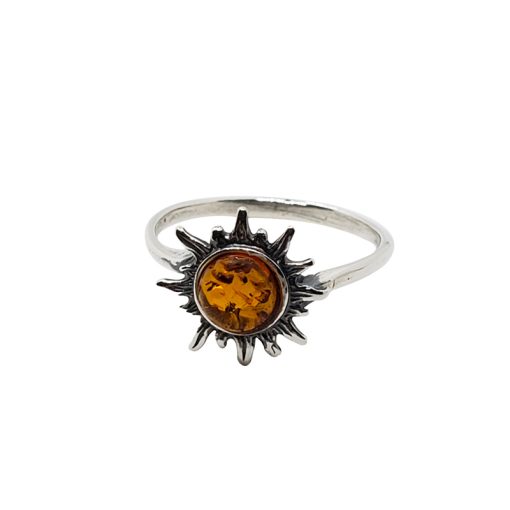Cognac Amber Sterling Silver Ring