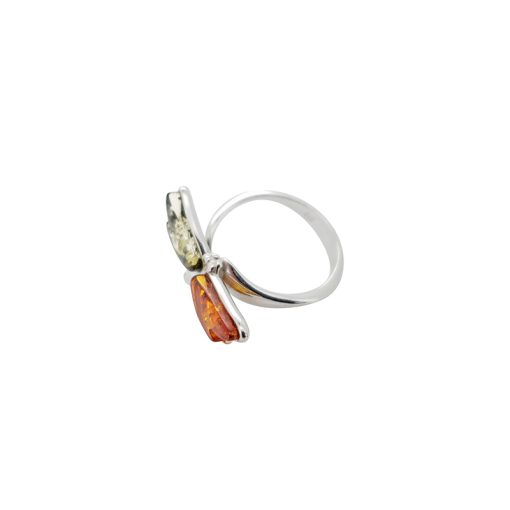 Multi-Color Amber Dragonfly Sterling Silver Adjustable Ring