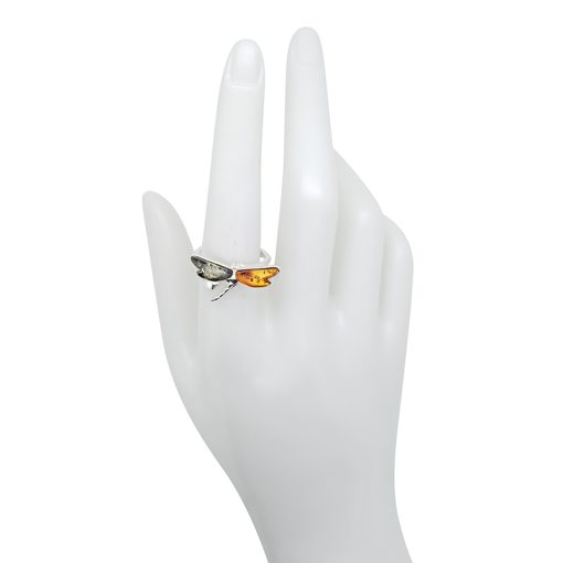 Multi-Color Amber Dragonfly Sterling Silver Adjustable Ring - Image 2