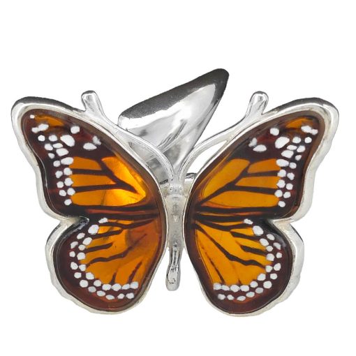 Monarch Butterfly Cameo Amber Silver Adjustable Ring - Image 3