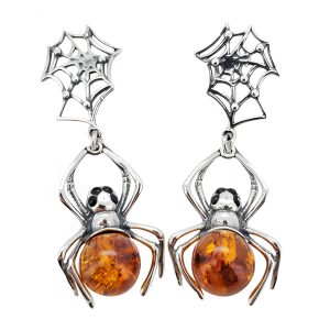 Alternative view of Spider Cognac Amber Silver Post Dangle Earrings