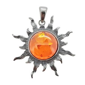 Sun Cognac Amber Silver Pendant