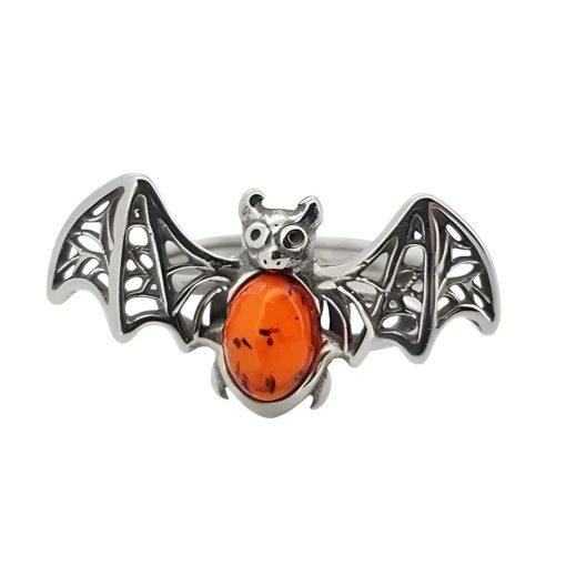 Cherry Amber Sterling Silver Bat Ring