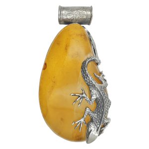 Handmade Citrine Amber Sterling Silver Lizard Pendant