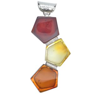 Multi-Color Amber Honeycomb Silver Pendant