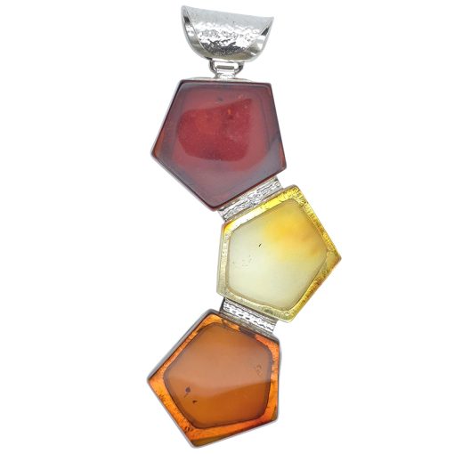 Multi-Color Amber Honeycomb Silver Pendant