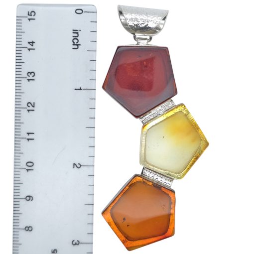 Multi-color amber honeycomb silver pendant