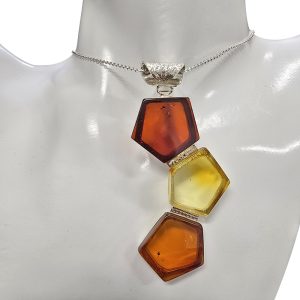 Alternative view of Multi-Color Amber Honeycomb Silver Pendant