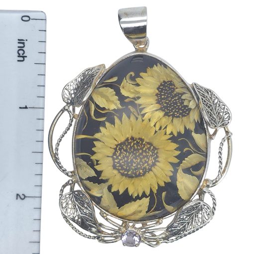 Cameo Amber Silver Sunflower Spider Pendant - Image 2
