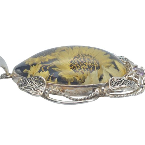 Cameo Amber Silver Sunflower Spider Pendant - Image 3