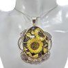 Sunflower Amber Cameo Adjustable Ring
