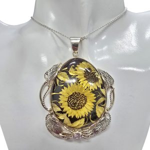 Sunflower Amber Cameo Adjustable Ring