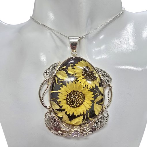 Sunflower Amber Cameo Adjustable Ring